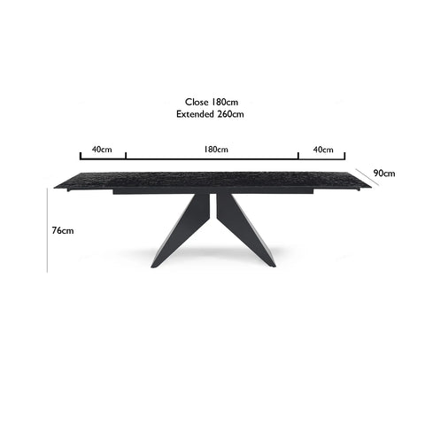 Nerium Carbon Black Reinforced Glass Extending Dining Table - Dimensions