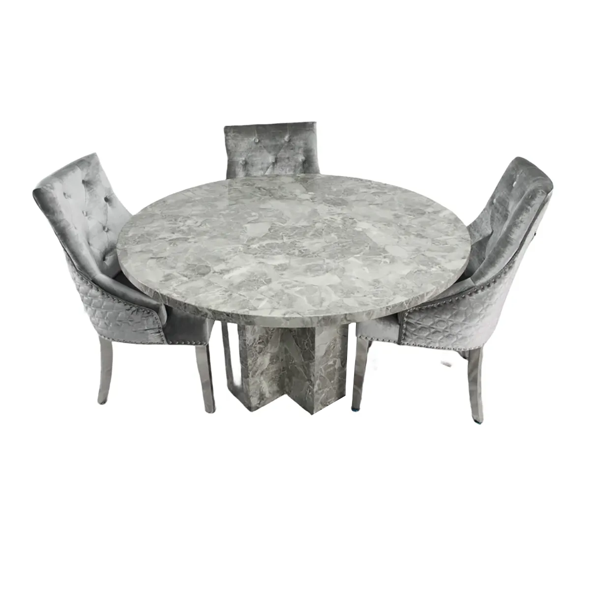 Newcastle Round Grey Marble Dining Table and 4 Chairs