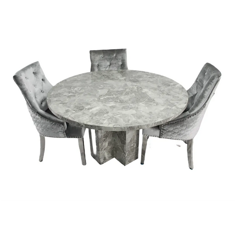 Newcastle Round Grey Marble Dining Table and 4 Chairs