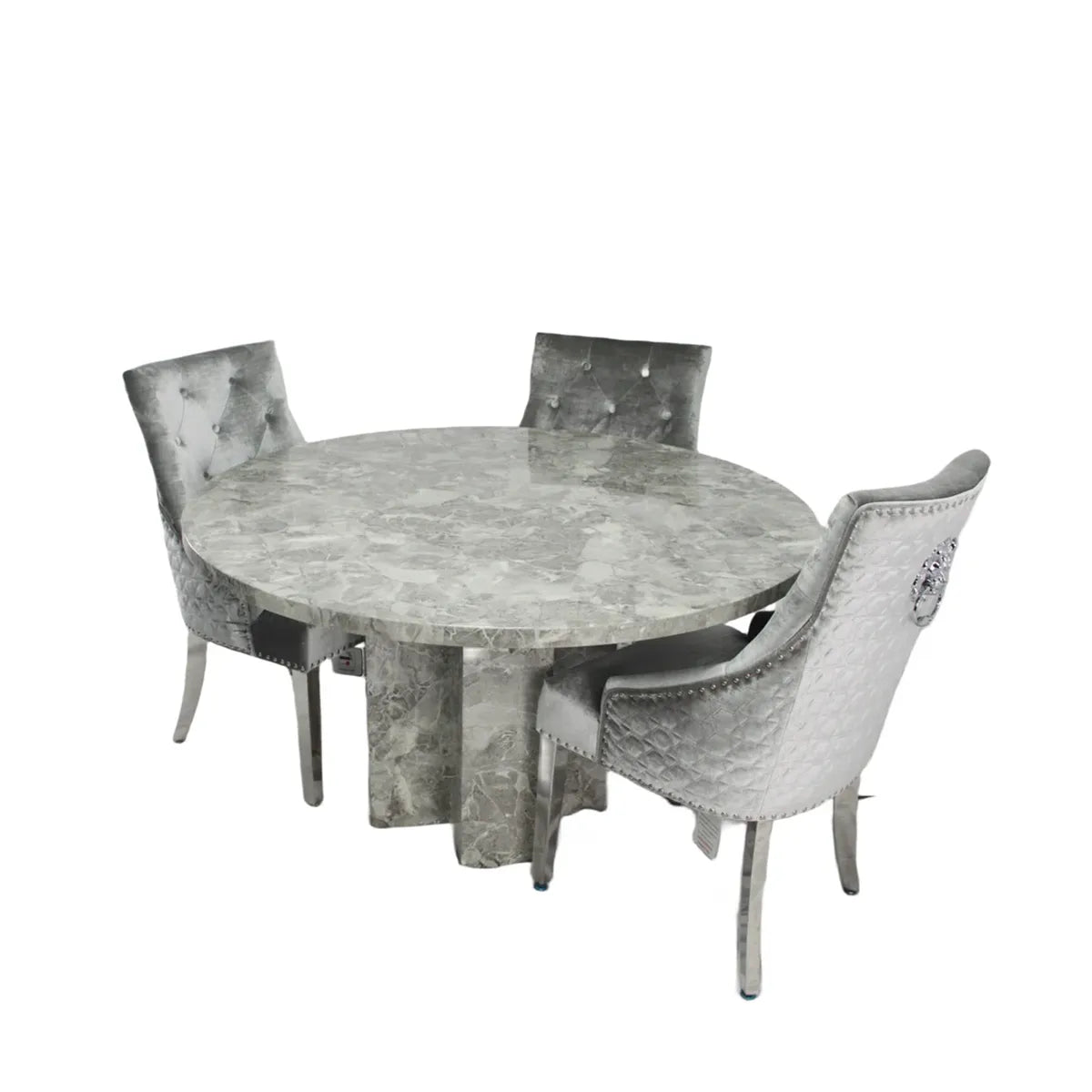 Newcastle Round Grey Marble Dining Table and 4 Chairs