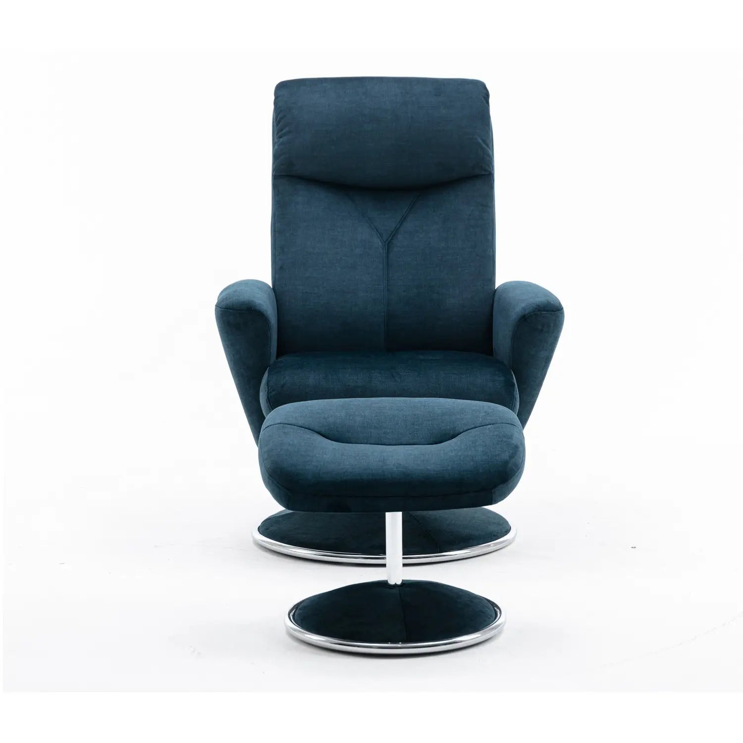 Nice Fabric Swivel Recliner Chair and Footstool, Living Room Bedroom Relaxing Chair, Deep Blue fabric Colour - 004