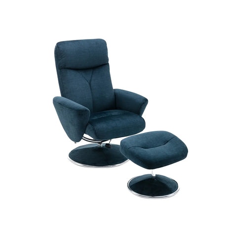 Nice Fabric Swivel Recliner Chair and Footstool, Living Room Bedroom Relaxing Chair, Deep Blue fabric Colour - 001