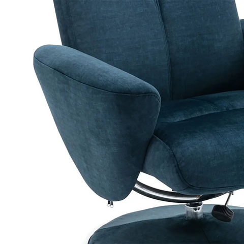 Nice Fabric Swivel Recliner Chair and Footstool, Living Room Bedroom Relaxing Chair, Deep Blue fabric Colour - 005