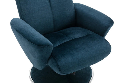 Nice Fabric Swivel Recliner Chair and Footstool, Living Room Bedroom Relaxing Chair, Deep Blue fabric Colour - 007