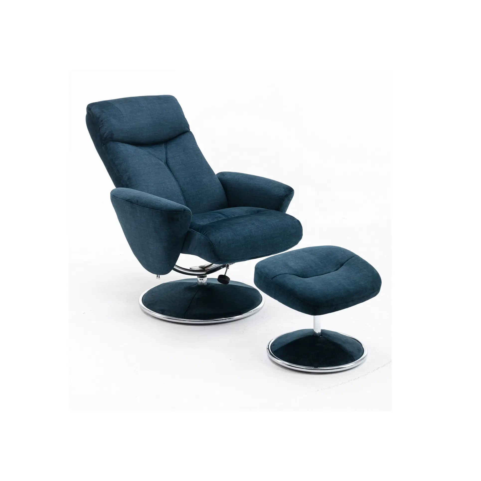 Nice Fabric Swivel Recliner Chair and Footstool, Living Room Bedroom Relaxing Chair, Deep Blue fabric Colour - 011