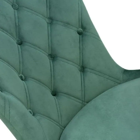 Noaria Green Velvet Set of 6 Dining Chairs - Quilted Back of Chair