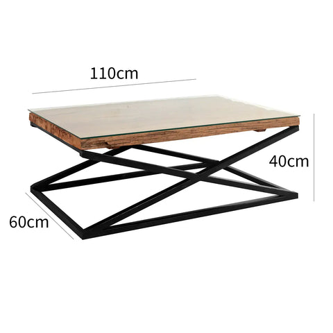 Noir Railway Sleeper Wood Coffee Table, Matching Furniture Available - Dimensions