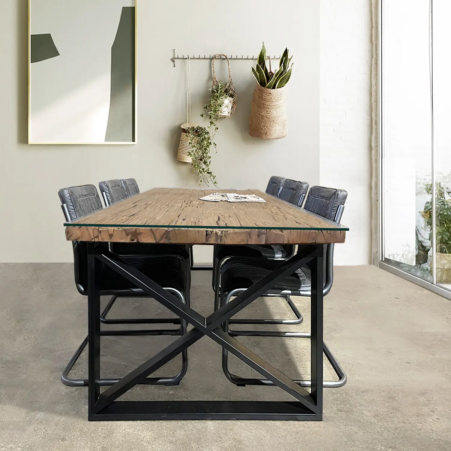 Noir Railway Sleeper Wood Small 1.8M Dining Table Set