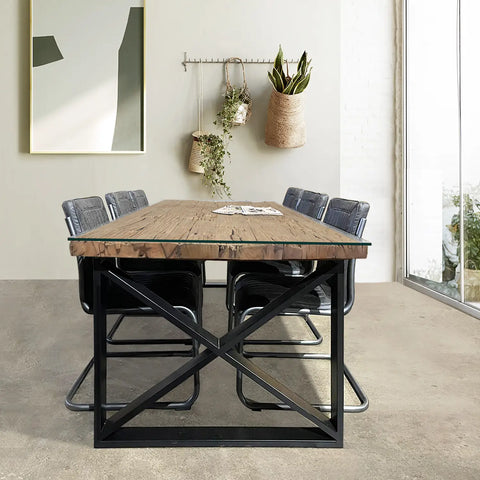 Noir Railway Sleeper Wood Large 2.2M Dining Table Set, matching furniture available - Lifestyle Image