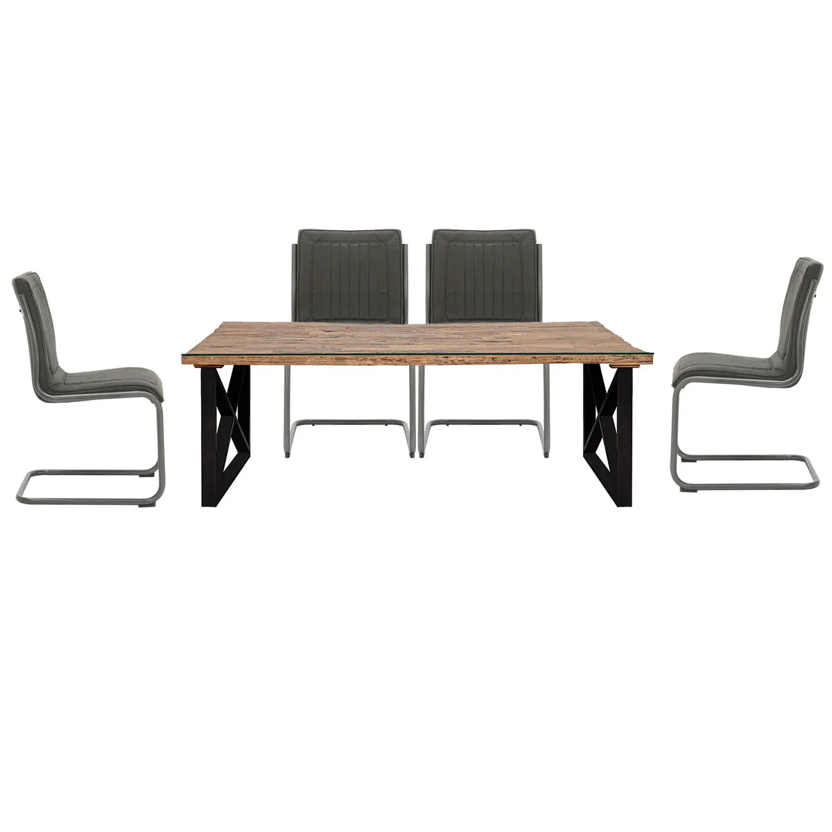 Noir Railway Sleeper Wood Small 1.8M Dining Table Set, matching furniture available - Main Image 