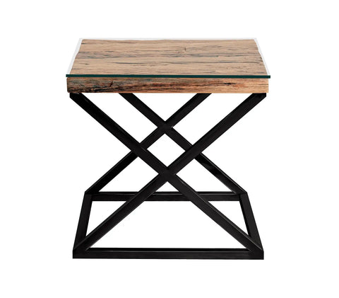 Noir Railway Sleeper Wood Lamp Table, Matching Furniture Available - Side View 