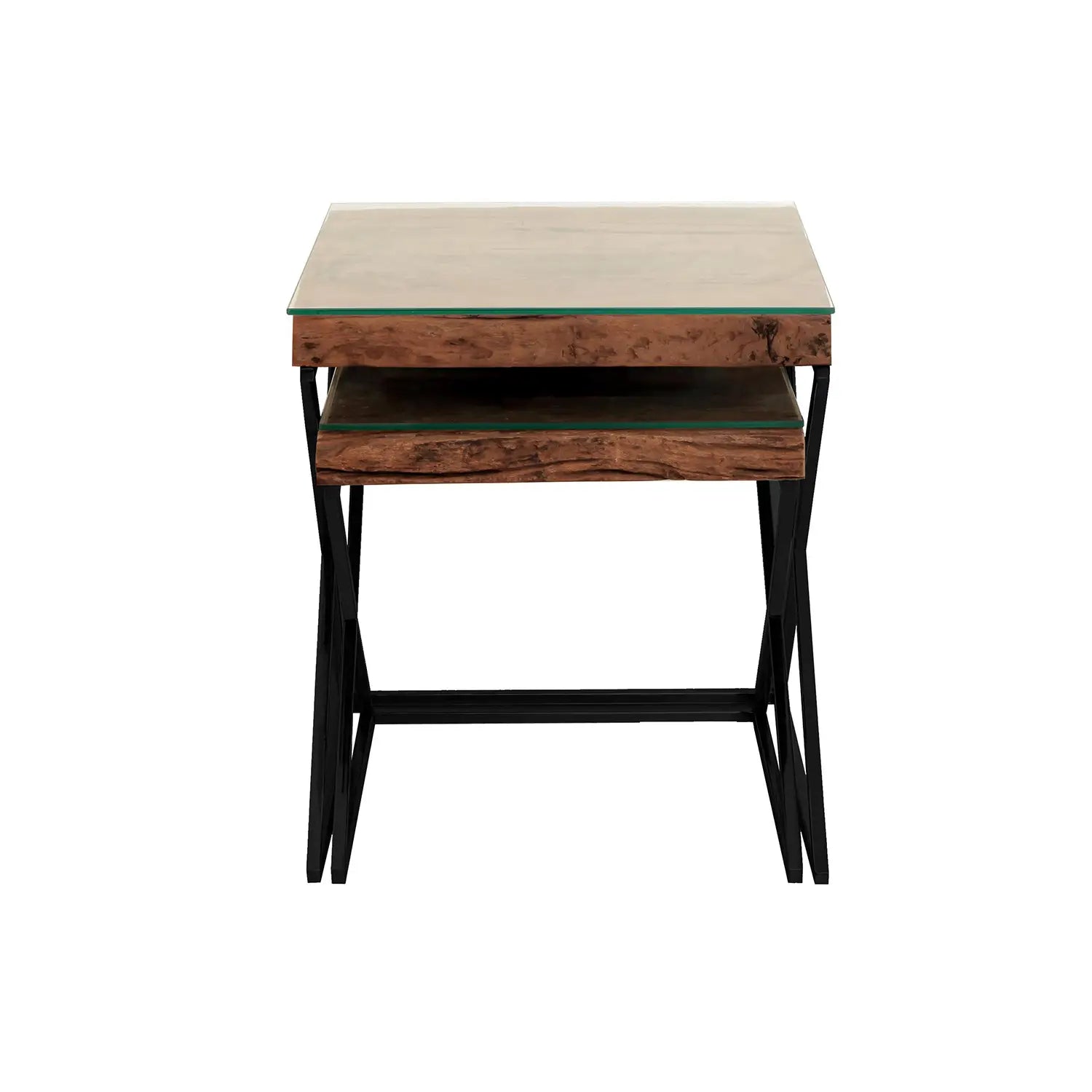 Noir Railway Sleeper Wood Nest of 2 Tables