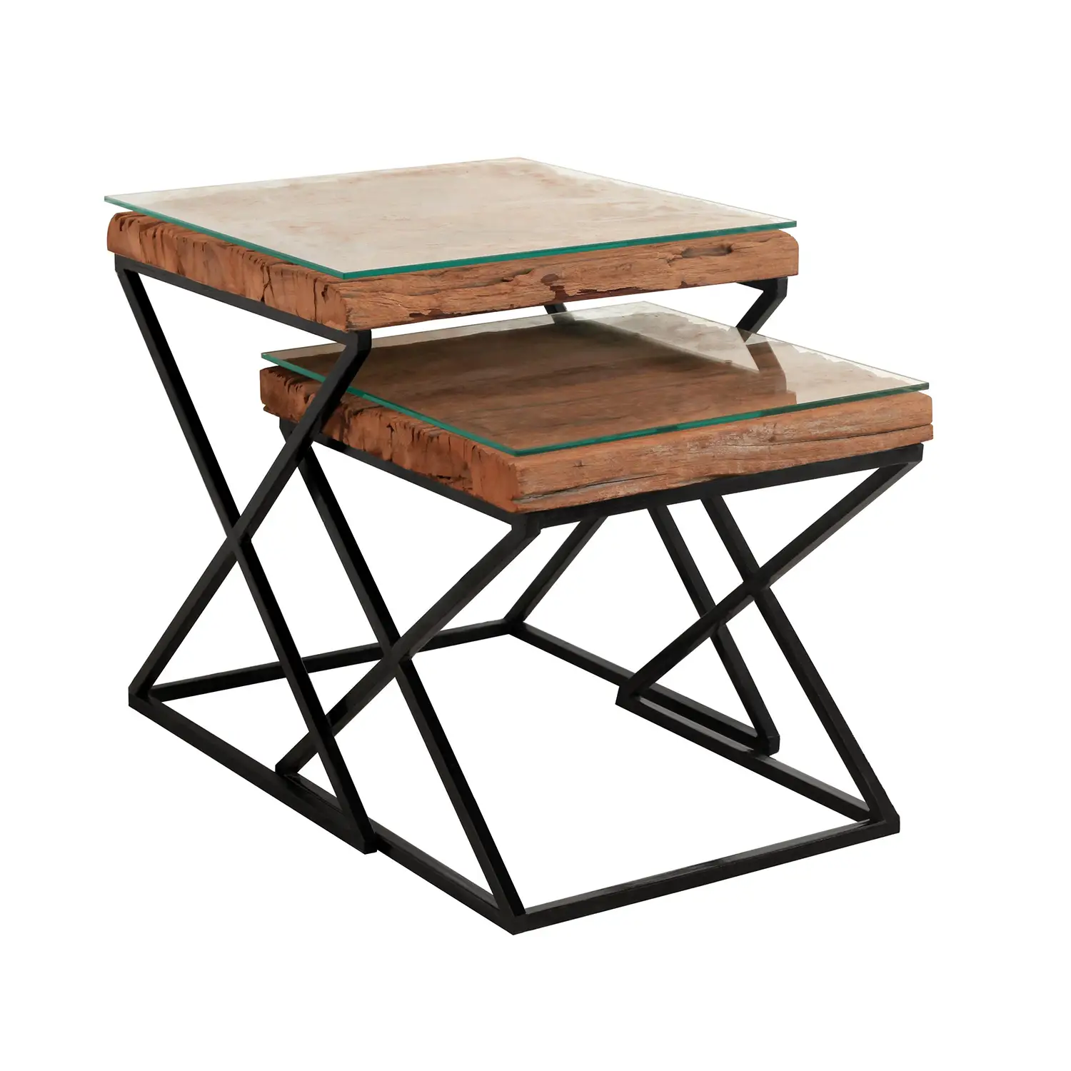 Noir Railway Sleeper Wood Nest of 2 Tables