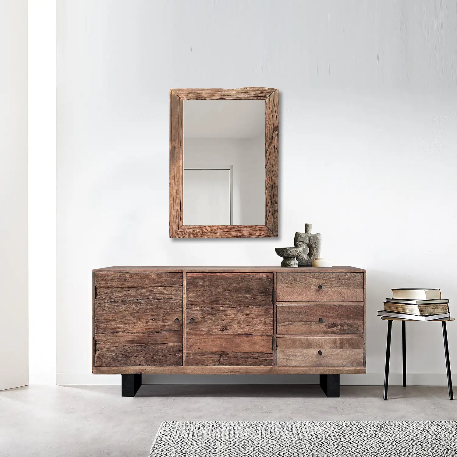 Noir Railway Sleeper Wood Sideboard With 2 Doors & 3 Drawers