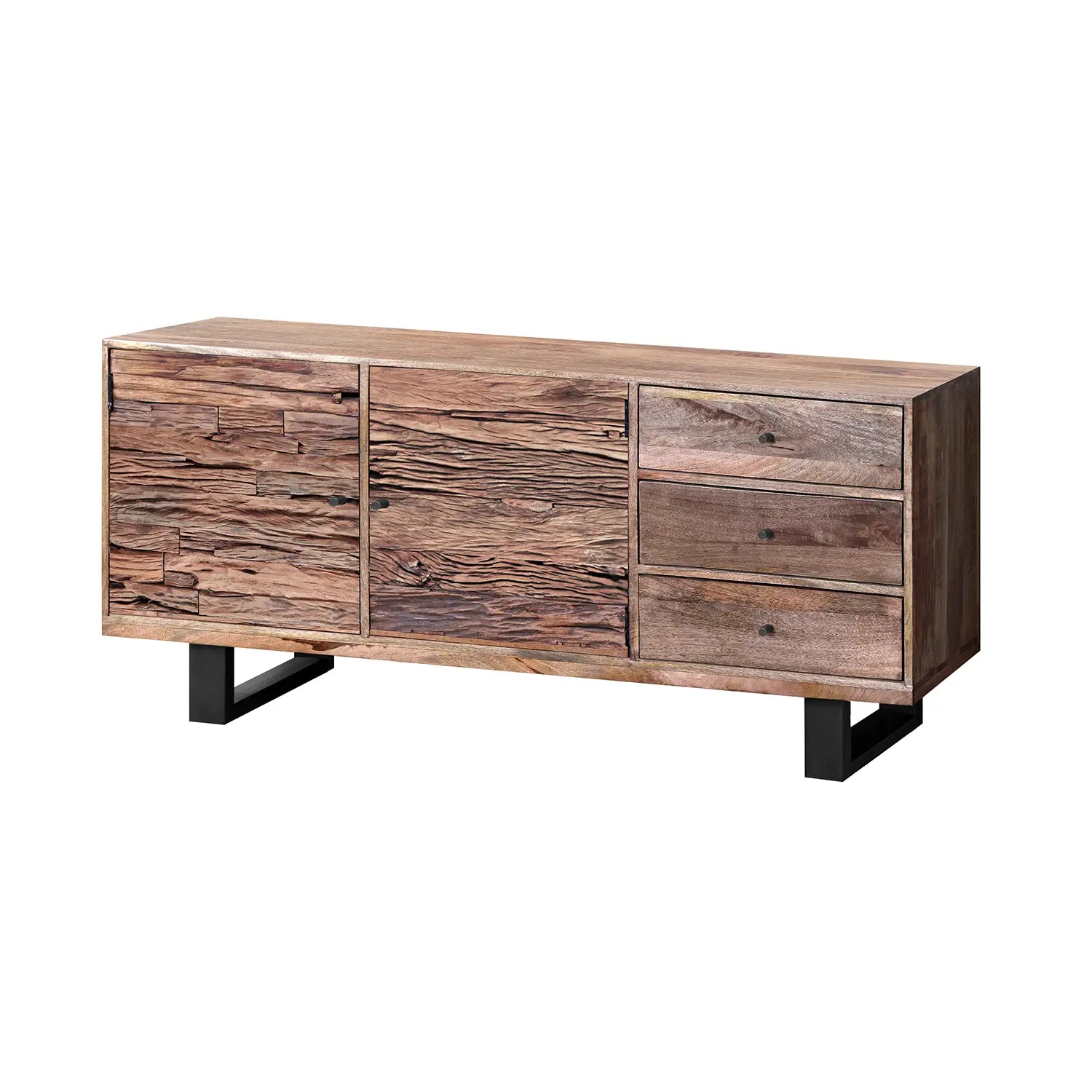 Noir Railway Sleeper Wood Sideboard With 2 Doors & 3 Drawers