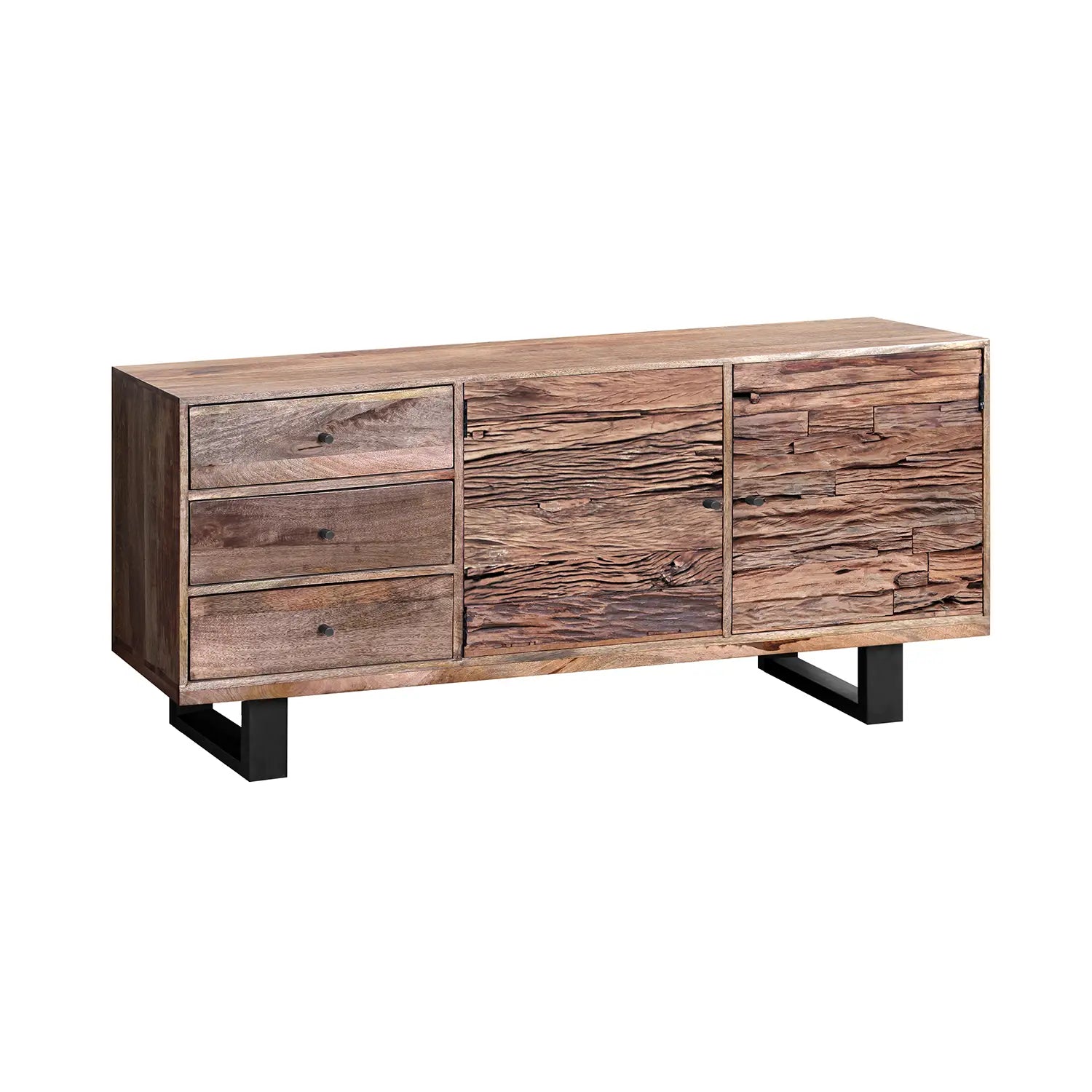 Noir Railway Sleeper Wood Sideboard With 2 Doors & 3 Drawers