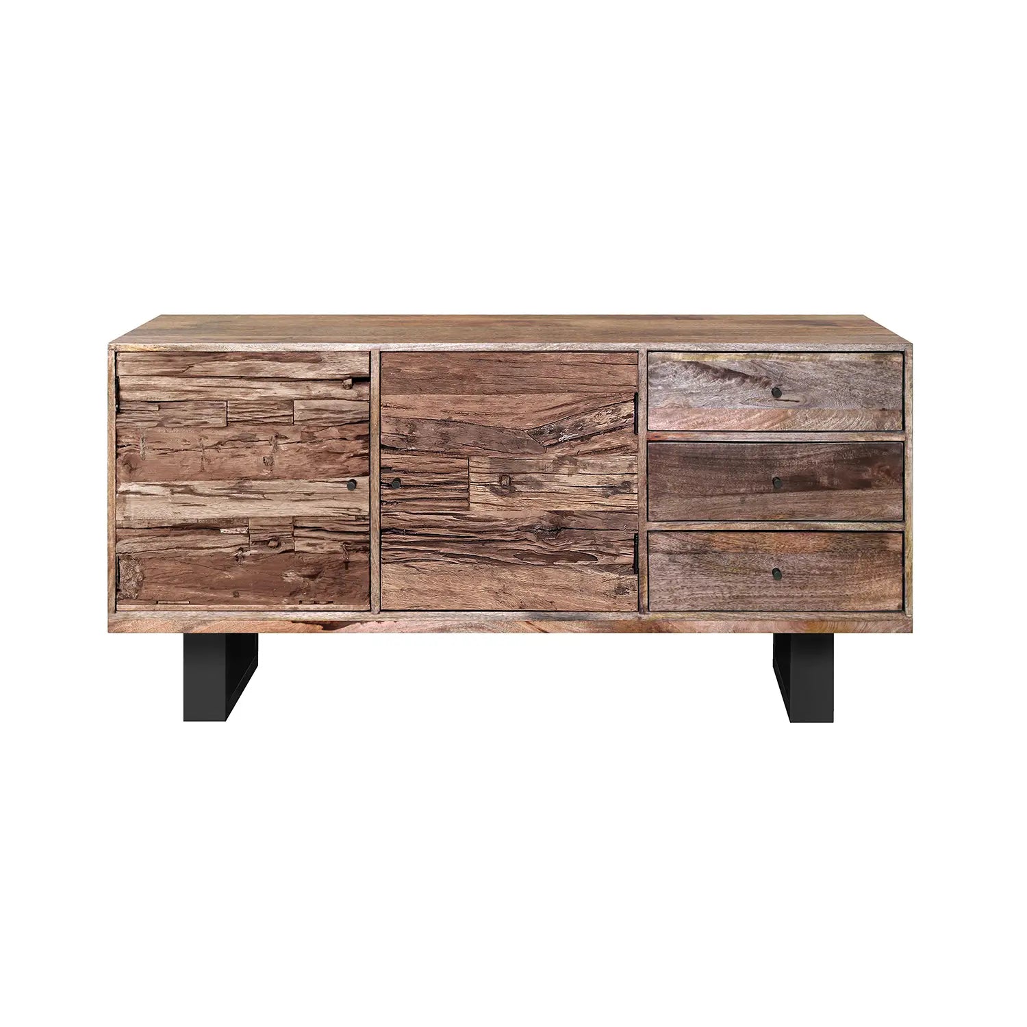 Noir Railway Sleeper Wood Sideboard With 2 Doors & 3 Drawers