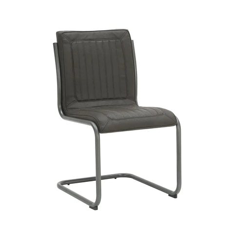 Noir Vintage Grey Leather Set of 4 Dining Chairs - Angled View 