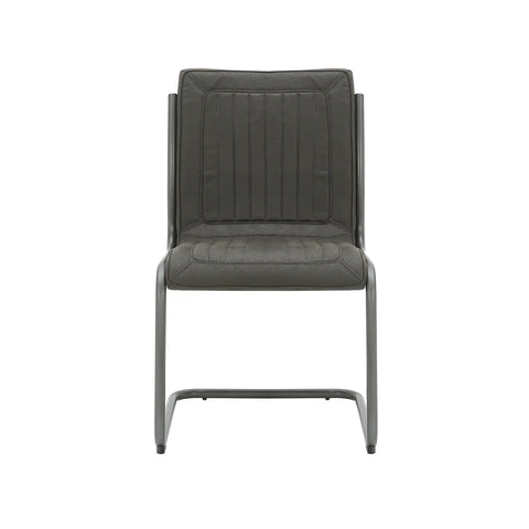 Noir Vintage Grey Leather Set of 6 Dining Chairs - Front of Dining Chair 