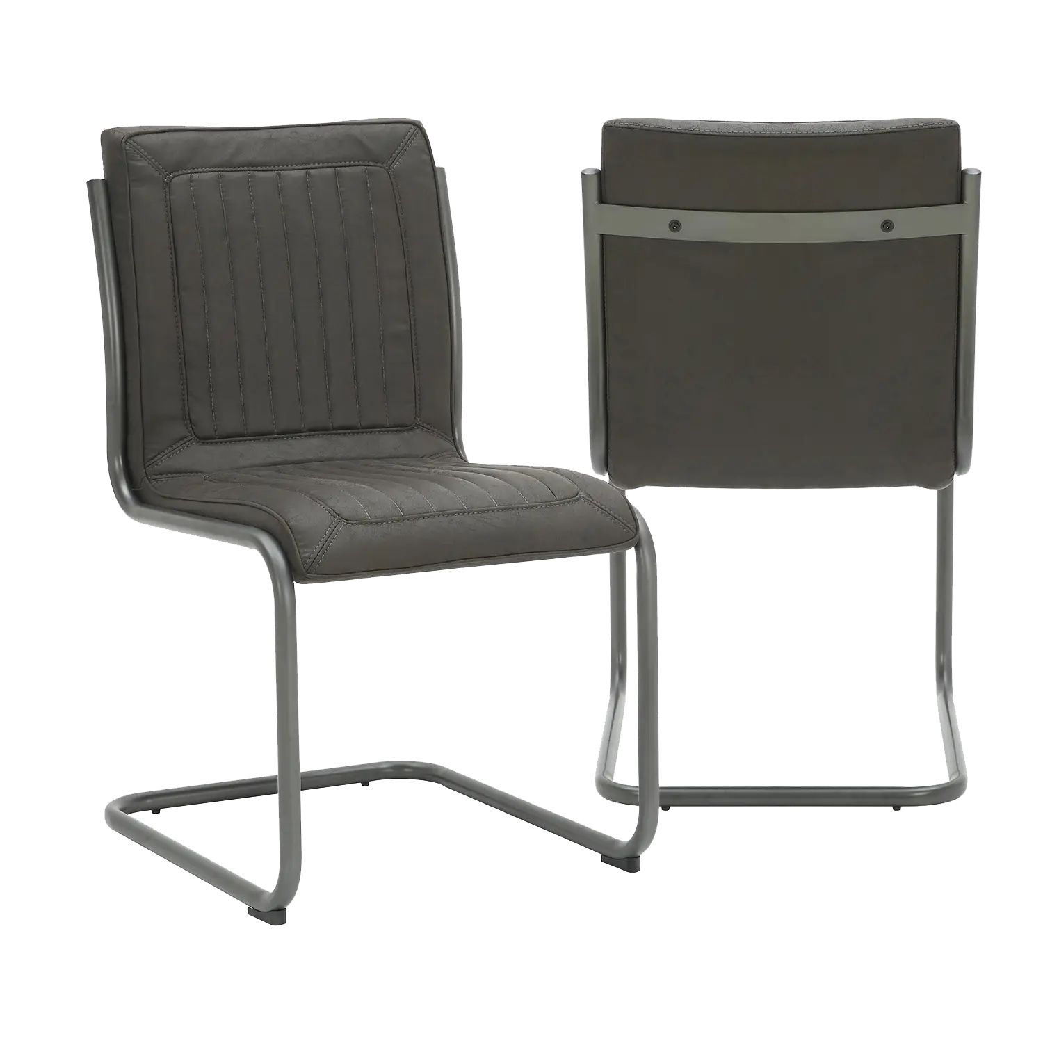 Noir Vintage Grey Leather Set of 4 Dining Chairs