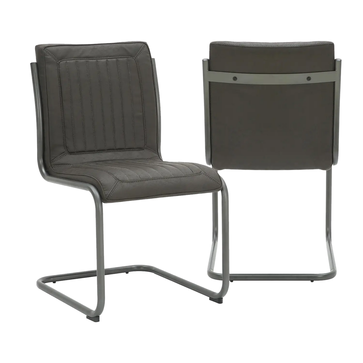 Noir Vintage Grey Leather Set of 4 Dining Chairs - Main Image