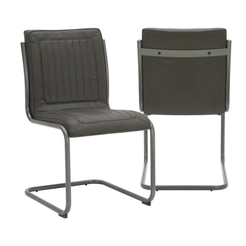 Noir Vintage Grey Leather Set of 6 Dining Chairs - Main Image