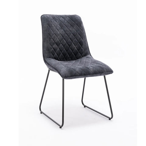 Noaria Charcoal Velvet Set of 6 Dining Chairs, available in Ochre, Charcoal and Green - Quilting Detail Image 