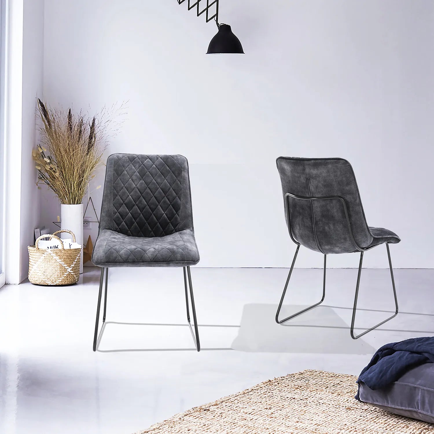 Noaria Charcoal Velvet Set of 4 Dining Chairs