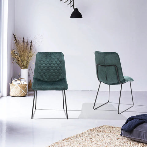 Milo Wooden Dining Table with Creed Dining Chairs, available with a choice of Grey, Emerald and Turmeric Chairs - Emerald Dining Chair