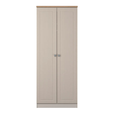 Norfolk Kashmir Ash 2 Door Hinged Wardrobe, Available in Choice of 3 Colours, White, Grey and Kashmir and features Bardolino Oak Top, Free Quick Delivery. Ready Assembled - 