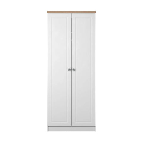 Norfolk White Ash  2 Door Hinged Wardrobe, Available in Choice of 3 Colours, White, Grey and Kashmir and features Bardolino Oak Top, Free Quick Delivery. Ready Assembled - Front View