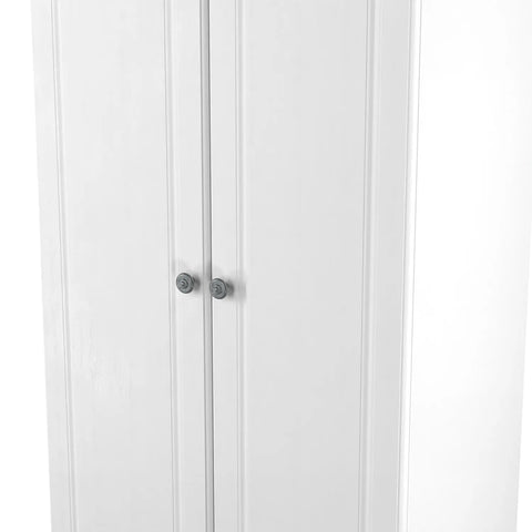 Norfolk White Ash 2 Door Hinged Wardrobe, Available in Choice of 3 Colours, White, Grey and Kashmir and features Bardolino Oak Top, Free Quick Delivery. Ready Assembled -  Door Handles