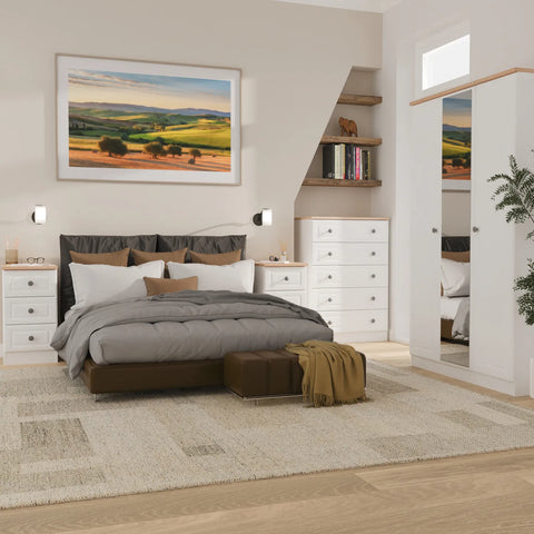 Norfolk 2 Door Hinged Wardrobe, Available in Choice of 3 Colours, White, Grey and Kashmir and features Bardolino Oak Top, Free Quick Delivery. Ready Assembled - Complete Bedroom Furniture Set 