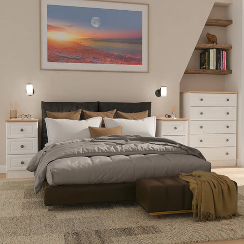 Norfolk 2 Door Hinged Wardrobe, Available in Choice of 3 Colours, White, Grey and Kashmir and features Bardolino Oak Top, Free Quick Delivery. Ready Assembled -  Bedroom Furniture 