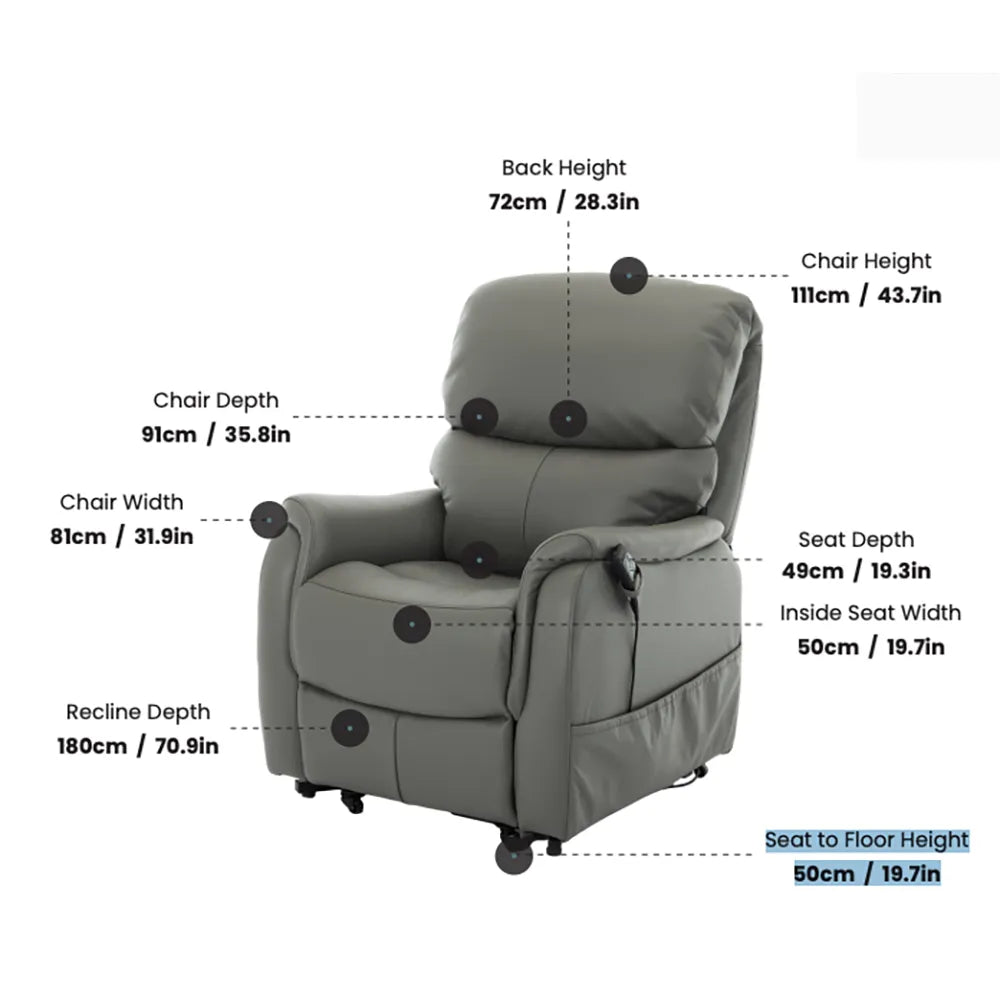 Norman Grey Leather Dual Motor Riser Recliner Chair