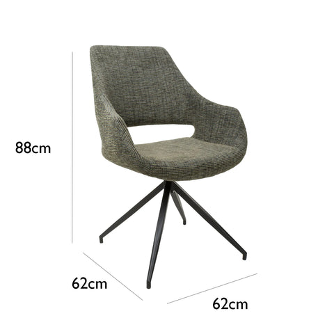 Nova Tweed Fabric Swivel Dining Chairs - Dimensions