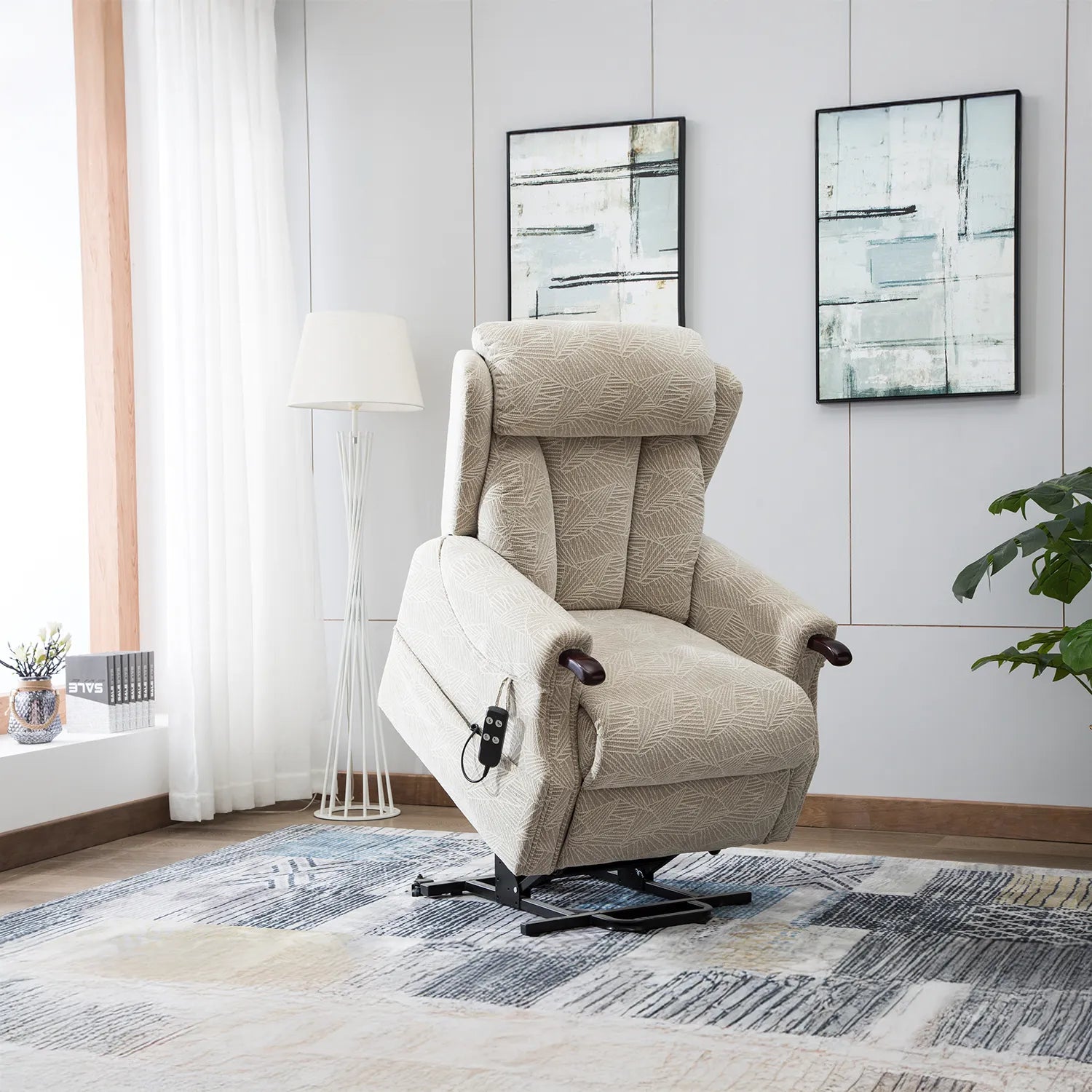 Oslo Brushstroke Cream Riser Recliner Chair