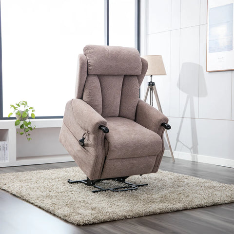 Oslo Brushstroke Mocha Fabric Dual Motor Riser Recliner Chair 