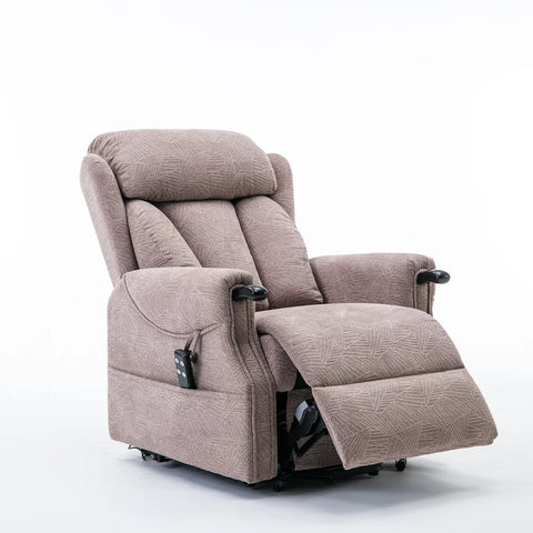 Oslo Dual Motor Riser Recliner Chair in Brushstroke Mocha Fabric