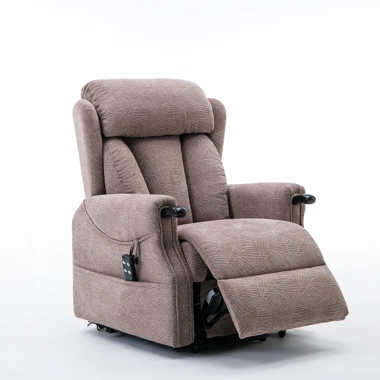 Oslo Dual Motor Riser Recliner Chair in Brushstroke Mocha Fabric