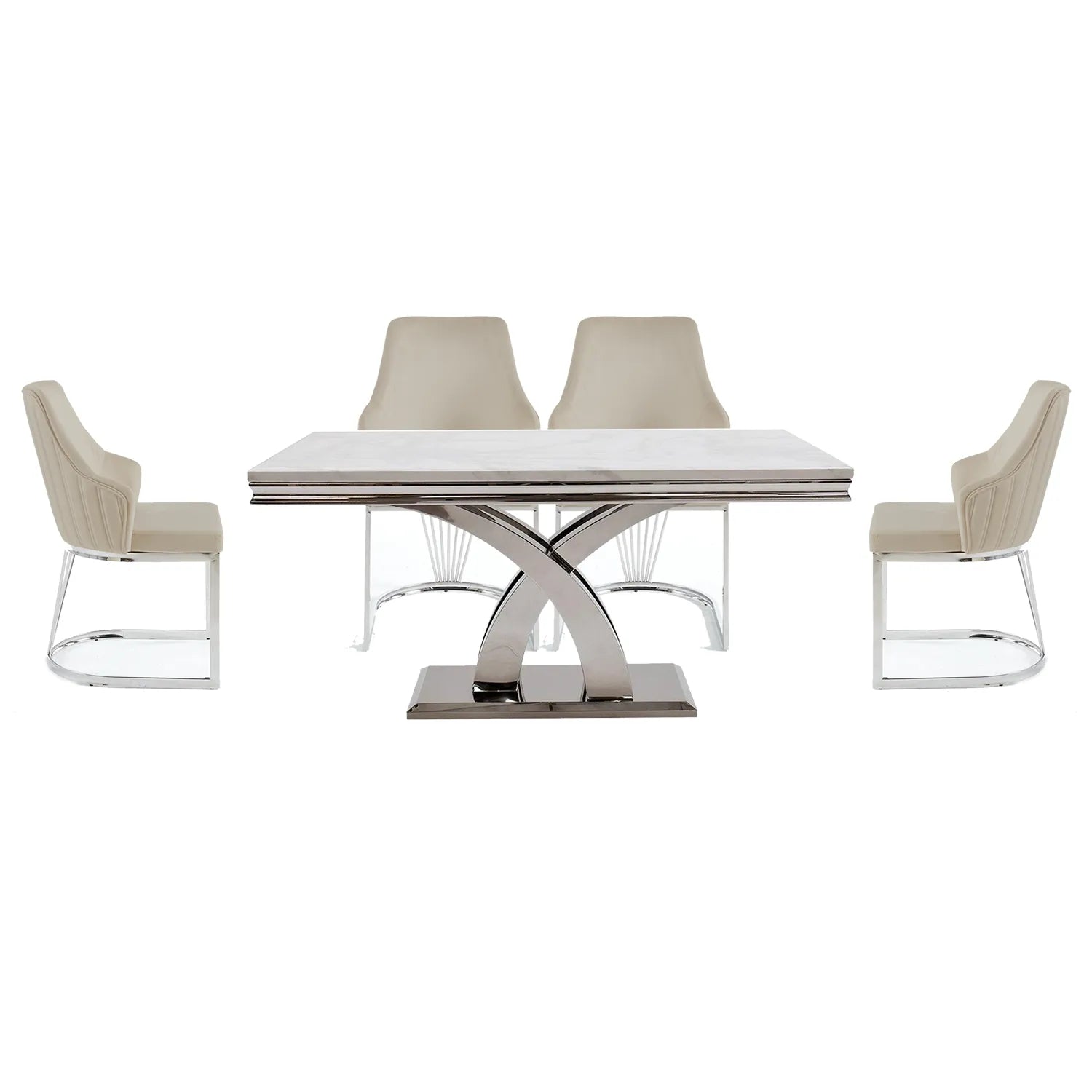 Ottavia Marble Dining Table with Ottavia Mink Velvet Dining Chair Set