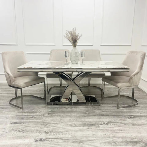 Ottavia Pandora White Marble Dining Table with Chairs