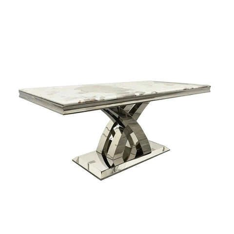 Ottavia Pandora White Marble Dining Table With Chrome Base