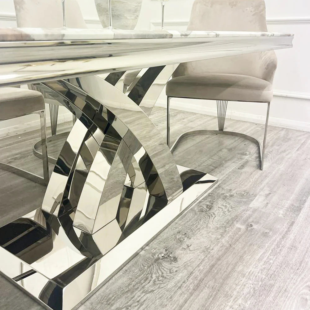 Ottavia Marble Dining Table with Ottavia Mink Velvet Dining Chair Set