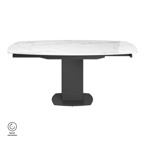 Ovaluxe Gloss White Ceramic Swivel Ext Dining Table - 003