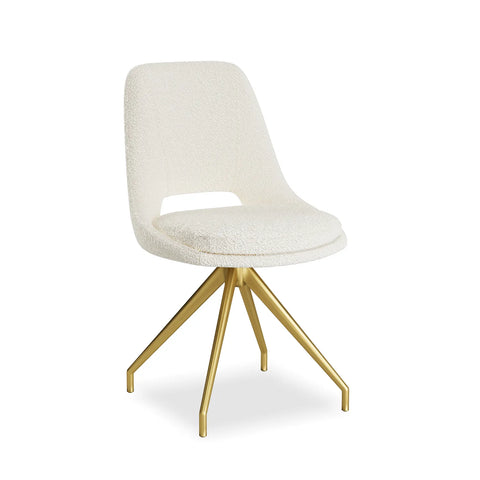 Ovell Cream Boucle Fabric Swivel Dining Chairs with Gold Legs