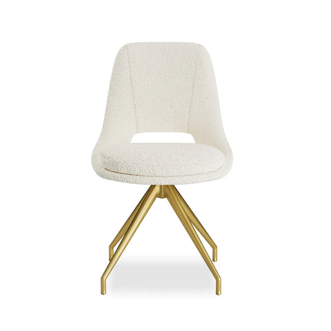 Ovell Cream Boucle Fabric Swivel Dining Chairs with Gold Legs - Front