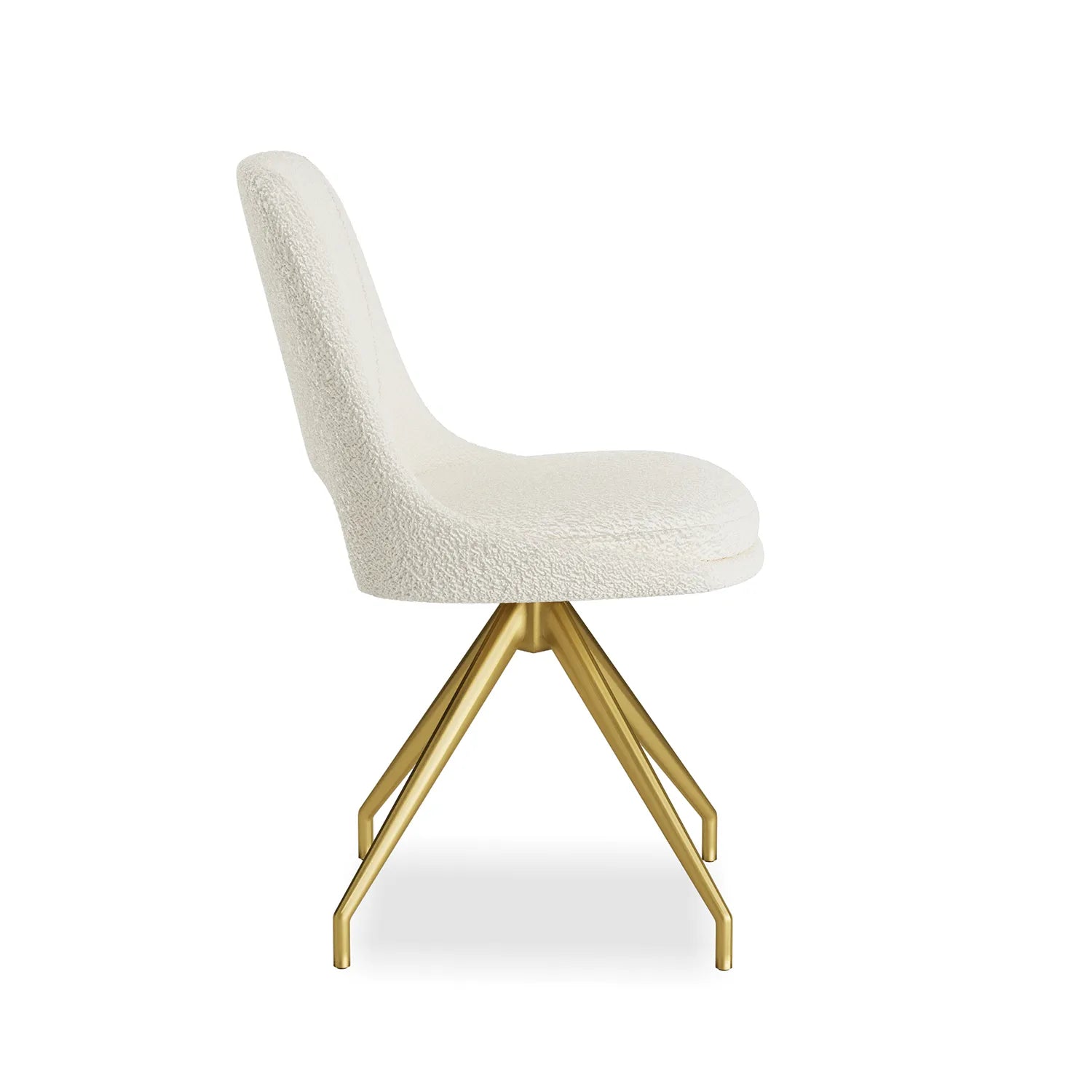 Ovell Cream Boucle Fabric Swivel Dining Chairs with Gold Legs - Side view
