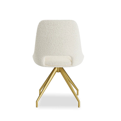 Ovell Cream Boucle Fabric Swivel Dining Chairs with Gold Legs - Back