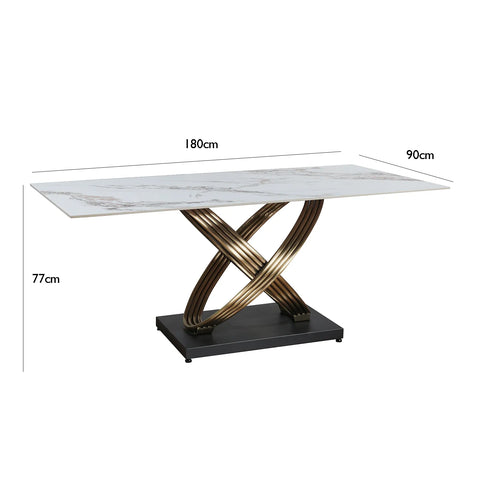 Ovell White & Gold Ceramic 1.8M Dining Table - Dimensions